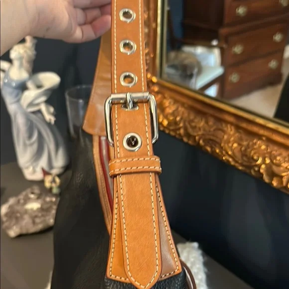 Dooney & Bourke Black and Tan Leather Hobo Bag - Picture 8 of 15